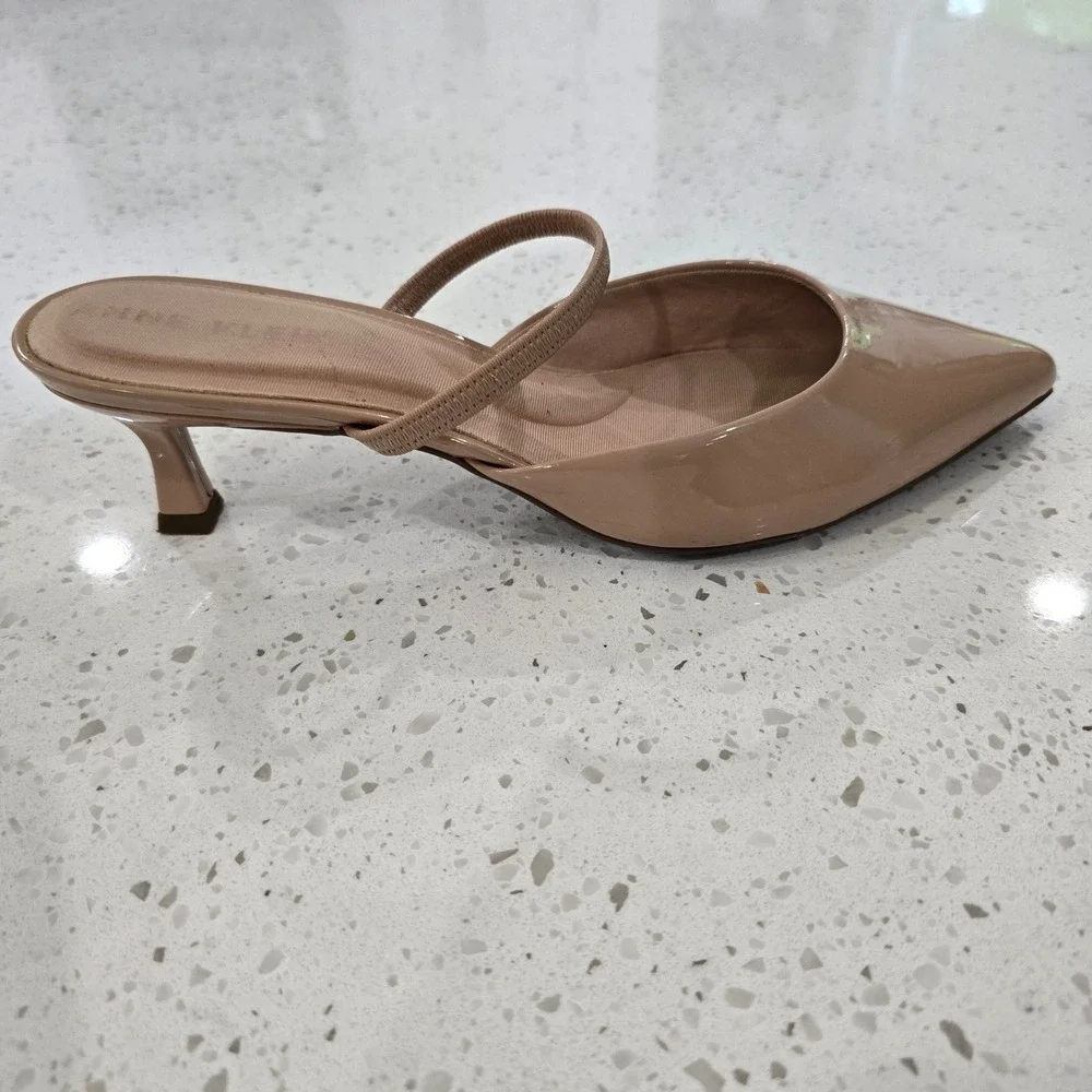 Anne Klein iFlex Nude Patent Pointed Toe Kitten Heel Mules Womens Size 8.5 - Picture 5 of 11